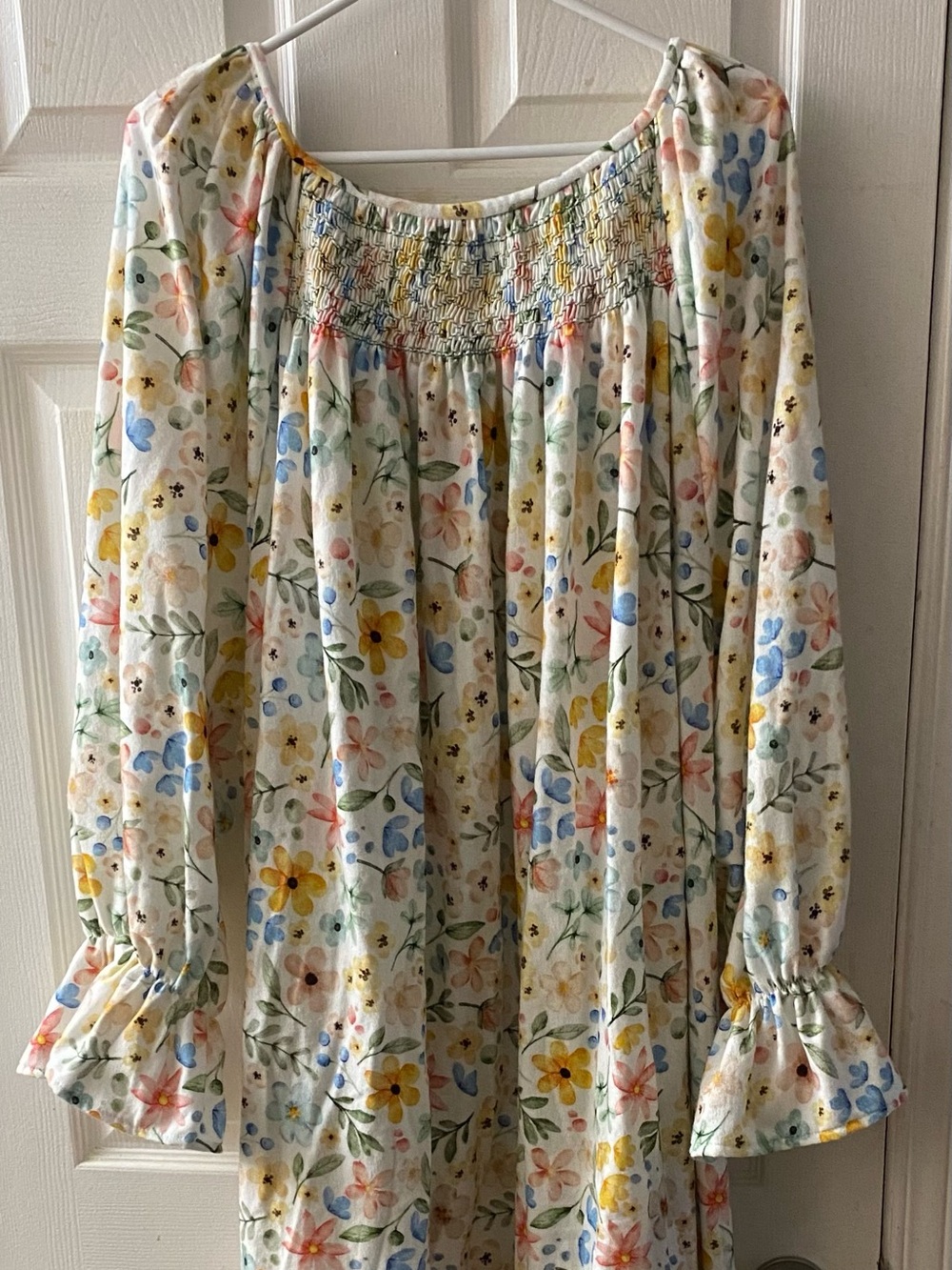 Floral Smocked Flannel Nightgown